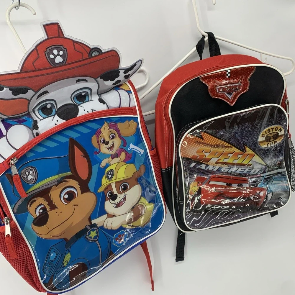 2 Backpacks  Elementary School Kids Style Disney Cars & Paw Patrol Marshall